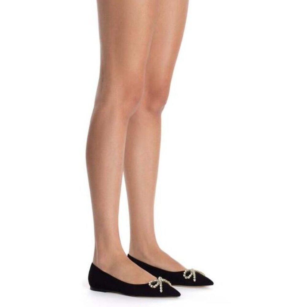 Larroude Lee Black Velvet Crystal Bow Embellished Pointed Toe Flat Women's 8.5 - Picture 9 of 9